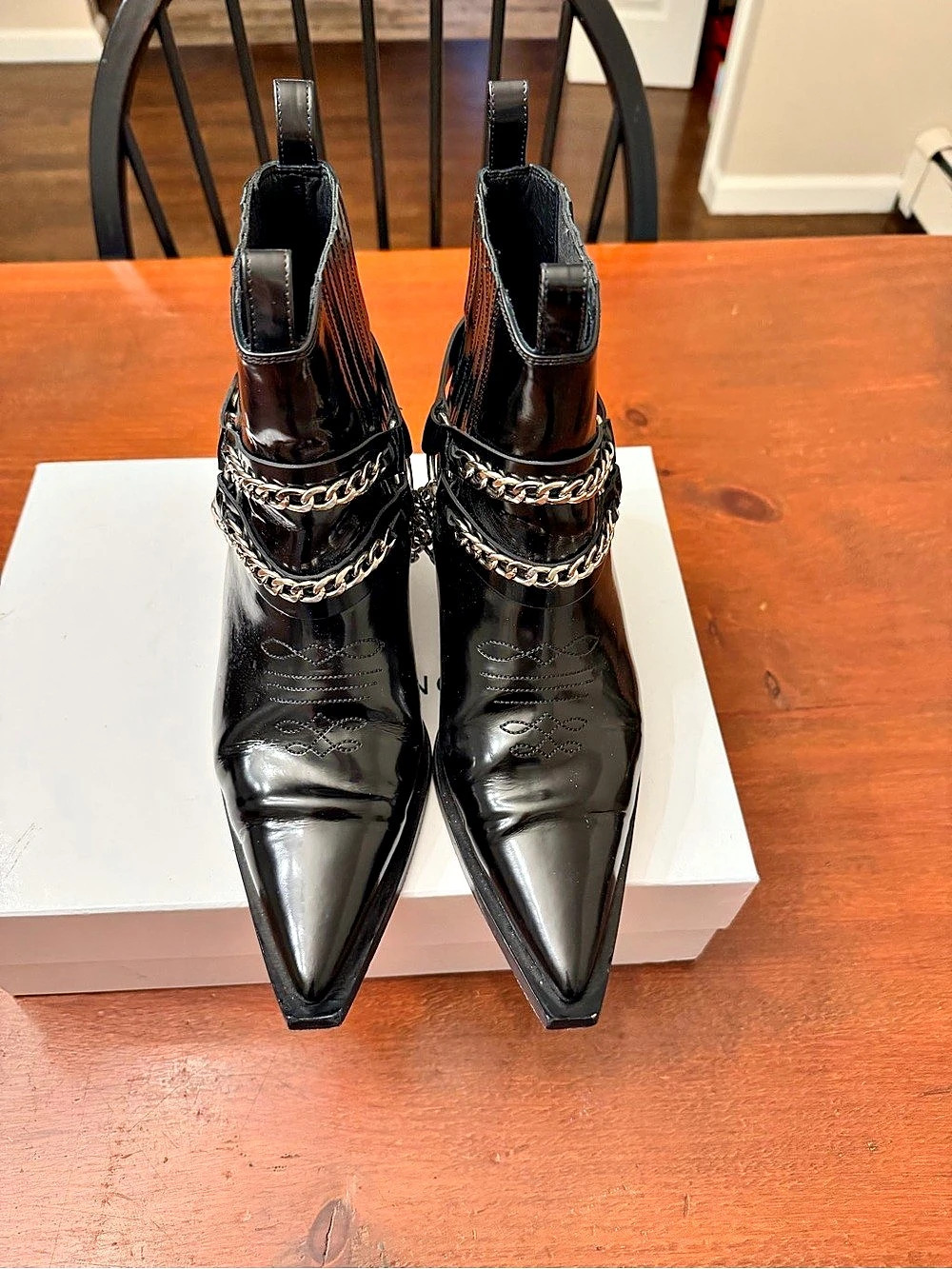 Anine Bing Tania Patent Boot Black Chain Ankle Boots
